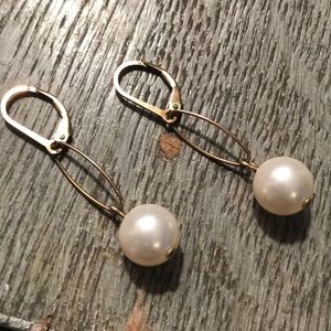 Faux pearl gold tone pierced earrings